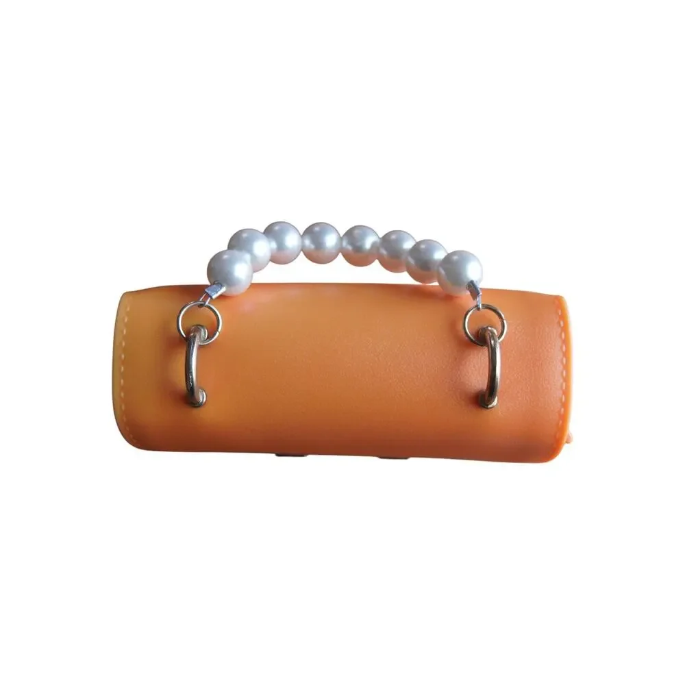 Girls Orange Mini Handbag Pearl Handle H Buckle Plastic Toy Purse
